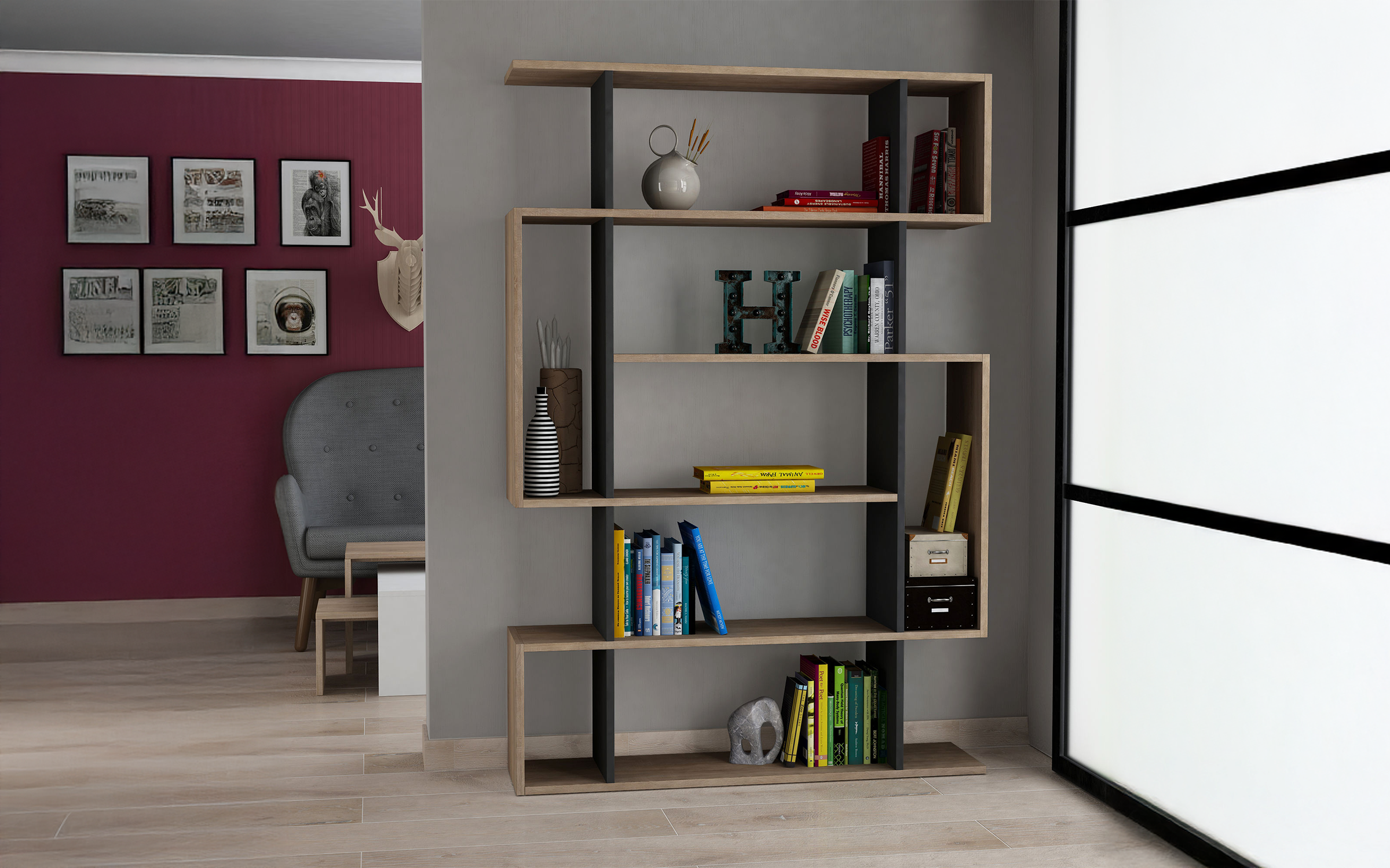 Etajera Mito, stejar sonoma + antracit  1